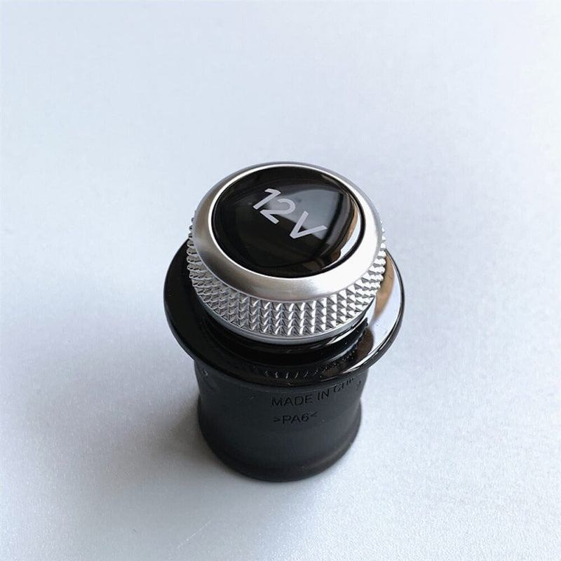 12V Aluminum Cigarette Lighter Cover Luxury Sport Design - front view - Becquet Voiture