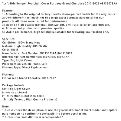 Cache Antibrouillard Gauche Jeep Grand Cherokee 2017-2022 - vue de profil 2 - Becquet Voiture