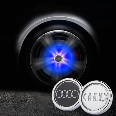 Cache Moyeu LED Audi Lumineux 60mm 69mm Kit 4 Pièces - vue de face - Becquet Voiture