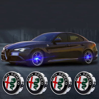 Cache Moyeu LED Flottant Alfa Romeo 60mm Kit 4 - vue de face - Becquet Voiture