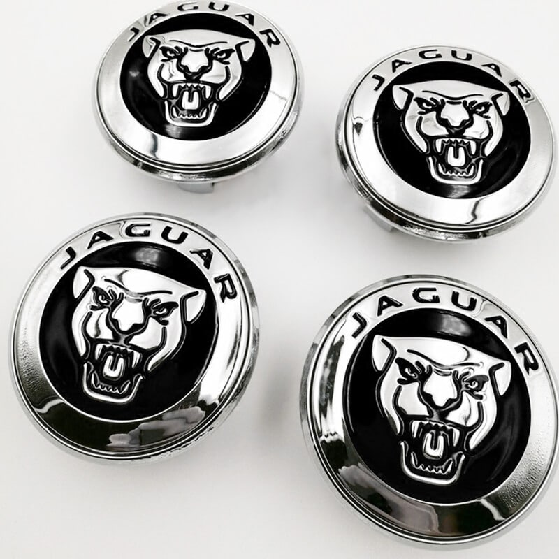 Floating LED Hub Cap Jaguar 59mm ABS Kit 4 - three-quarter view - Becquet Voiture
