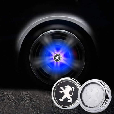 Cache Moyeu LED Flottant Peugeot 60mm Kit 4 - vue de profil - Becquet Voiture