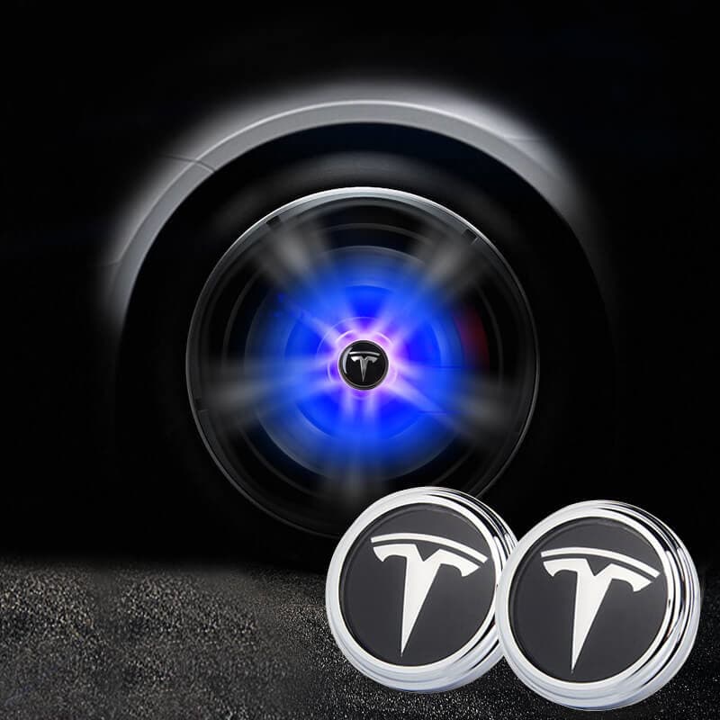 Cache Moyeu LED Flottant Tesla 57mm Kit 4 Sans Batterie - vue de face - Becquet Voiture