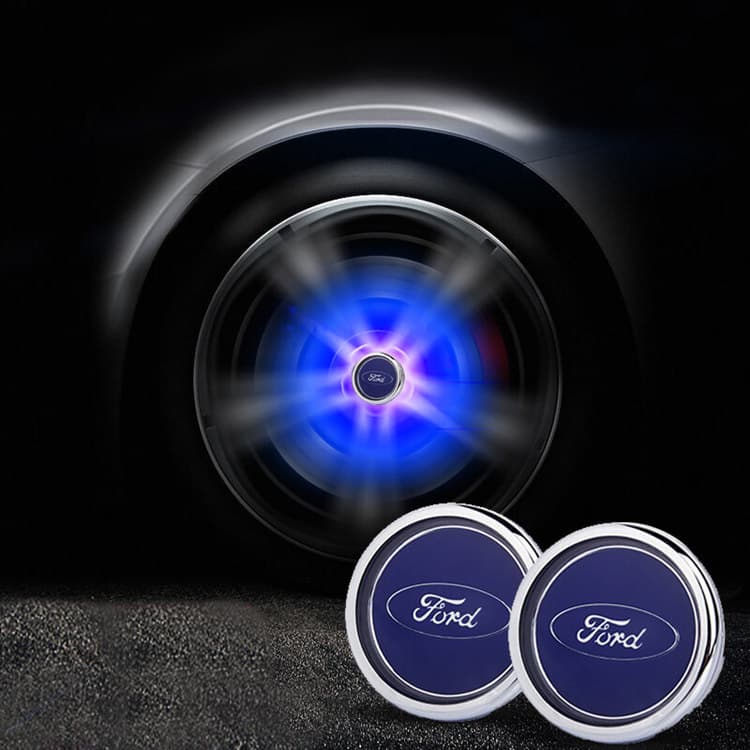 Cache Moyeu LED Ford 54mm Flottant ABS Étanche Kit 4 - vue de face - Becquet Voiture