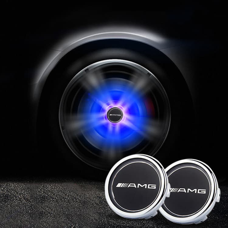 Cache Moyeu LED Mercedes AMG 75mm Flottant Kit 4 Pièces - vue de face - Becquet Voiture