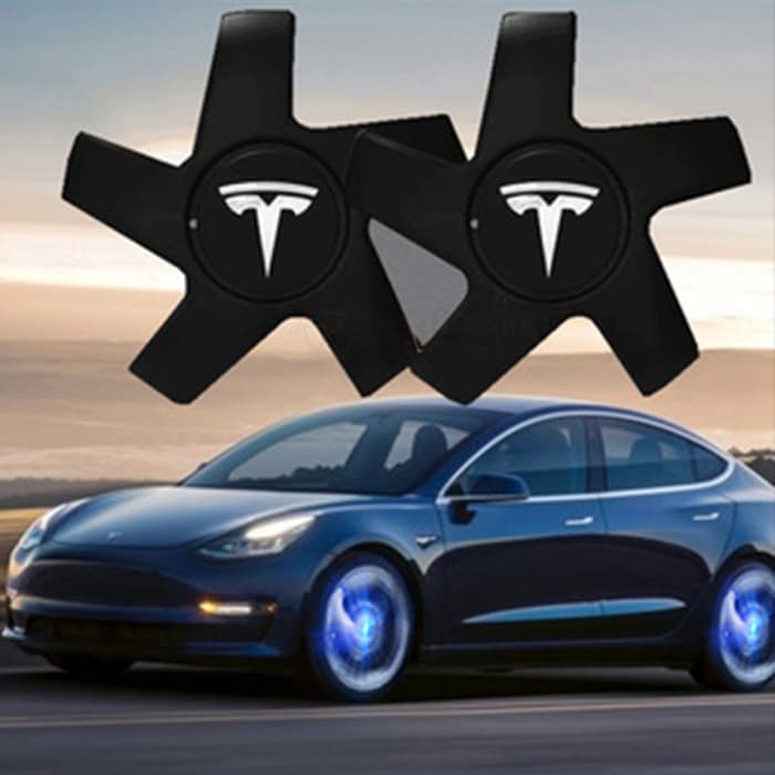 Cache Moyeu LED Tesla Model 3 Flottant Kit 4 Pièces - vue de face - Becquet Voiture