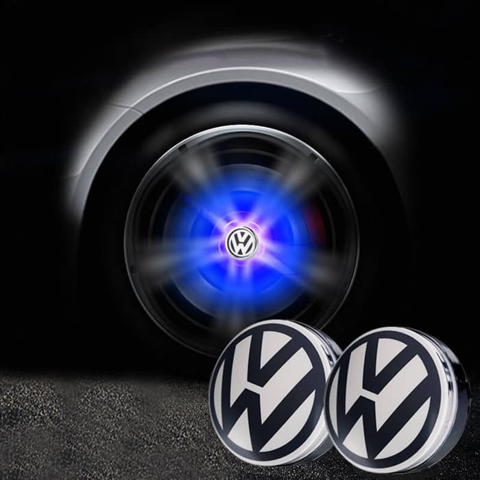 Cache Moyeu LED VW Lumineux Sans Pile 56 60 65 70mm Kit 4 - vue de face - Becquet Voiture