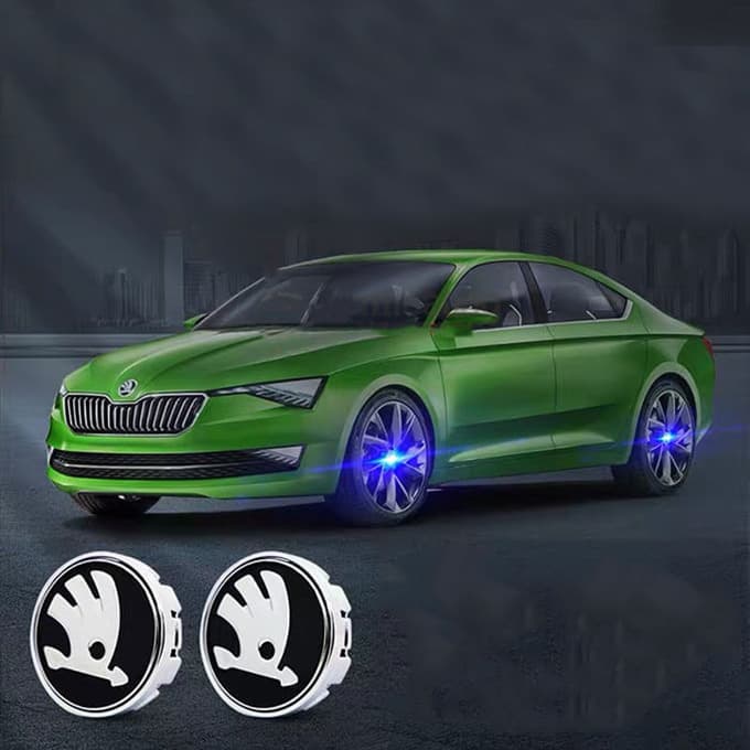 Cache Moyeu Lumineux Skoda 56mm LED Flottant Kit 4 - vue de face - Becquet Voiture
