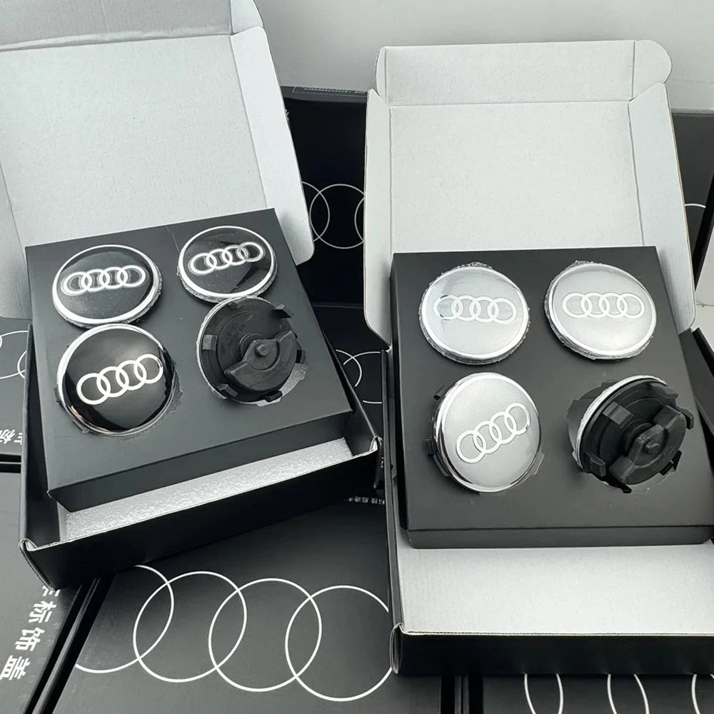 Cache-Moyeux Flottants Audi A3 A4 A6 (Kit 4 Pièces) - vue de face - Becquet Voiture