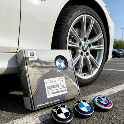 Cache-Moyeux Flottants BMW 50e Anniversaire 68mm 56mm (4 Pièces) - vue de face - Becquet Voiture
