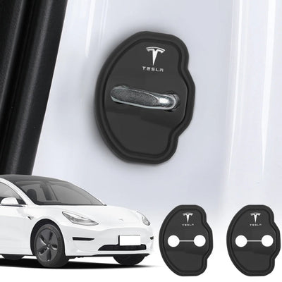 Cache Serrure Tesla Noir Logo 4 Pièces - vue de profil - Becquet Voiture