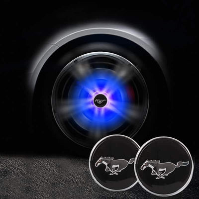 Caches Moyeu LED Mustang 54mm Flottants ABS Kit 4 - vue de profil - Becquet Voiture