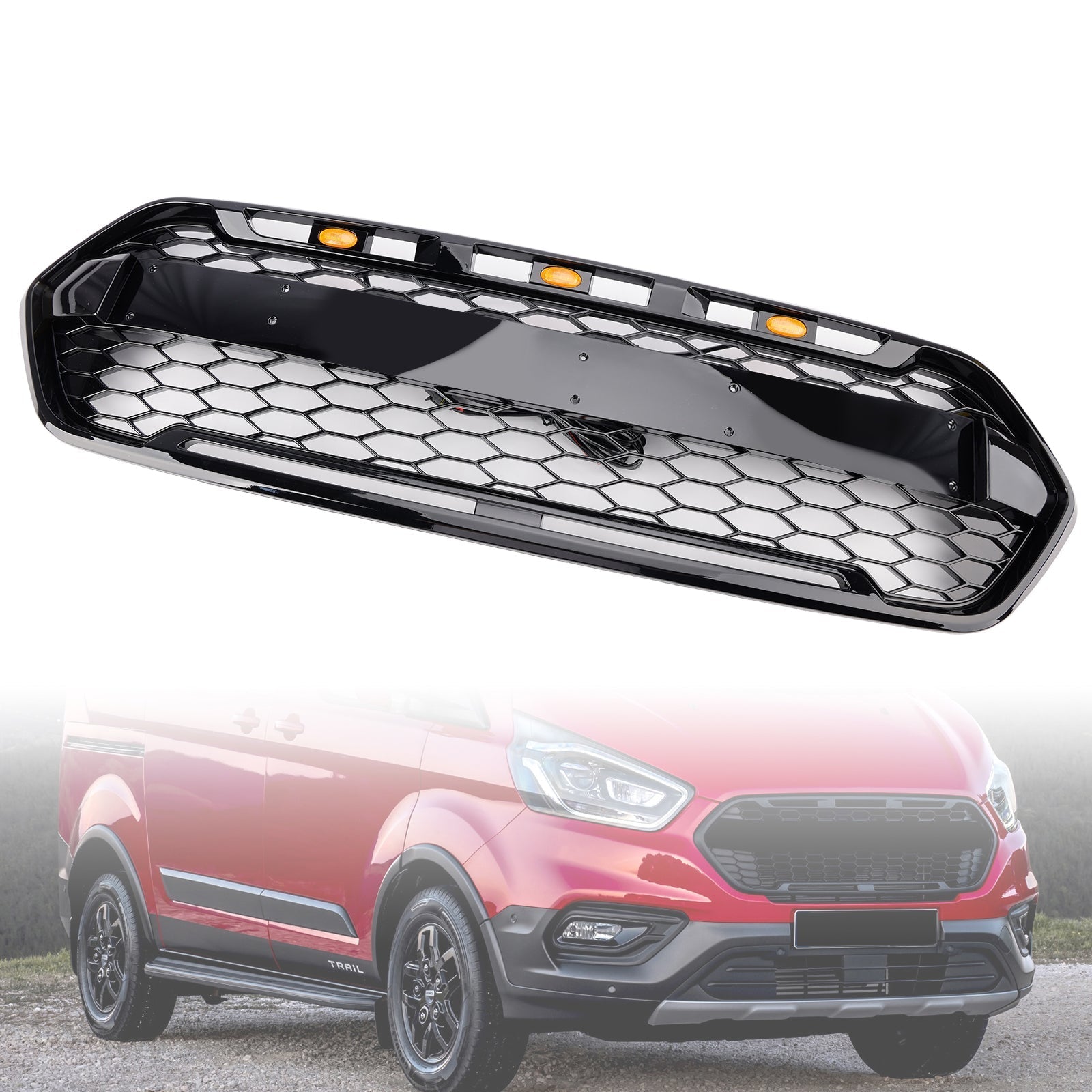 Calandre 3 LED Ford Transit Custom Trail 2018-2023 Noir - vue de face - Becquet Voiture