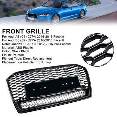 Calandre Avant Alvéolée Style RS6 Noir Audi A6 S6 C7 2016-2018 - en situation - Becquet Voiture