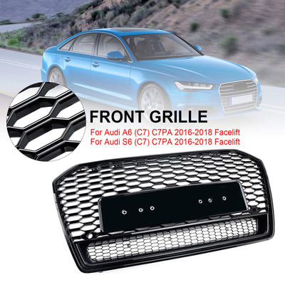 Calandre Avant Alvéolée Style RS6 Noir Audi A6 S6 C7 2016-2018 - installé sur véhicule - Becquet Voiture