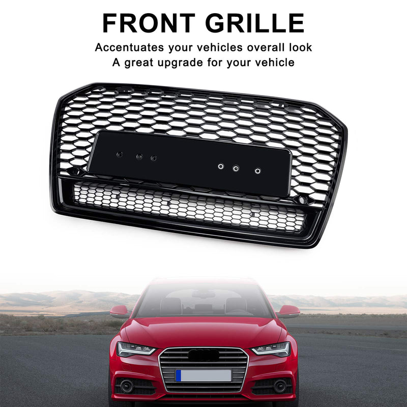 Calandre Avant Alvéolée Style RS6 Noir Audi A6 S6 C7 2016-2018 - vue de profil 2 - Becquet Voiture