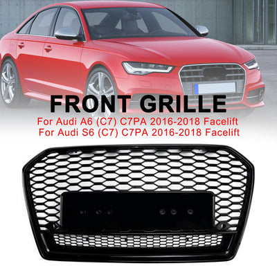 Calandre Avant Alvéolée Style RS6 Noir Audi A6 S6 C7 2016-2018 - vue de trois-quarts 2 - Becquet Voiture
