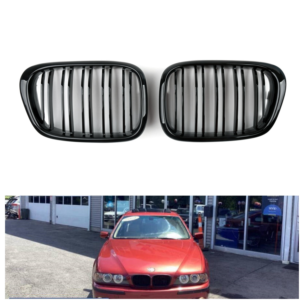 Calandre Avant BMW Série 5 E39 Noir Brillant Double Nervure - vue de face - Becquet Voiture