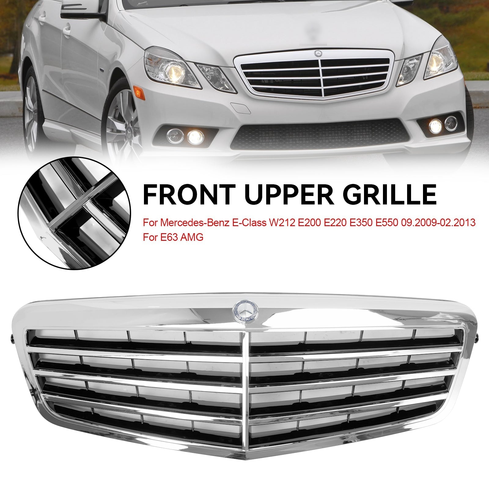 Calandre Avant Chromée Mercedes Classe E W212 2010-2013 - vue de face - Becquet Voiture