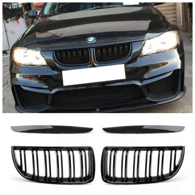Calandre Avant Double Lame Noir Brillant BMW E90 Berline Wagon 2004-2007 - vue de face - Becquet Voiture
