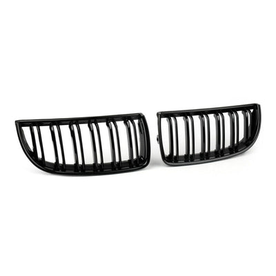 Calandre Avant Double Lame Noir Brillant BMW E90 Berline Wagon 2004-2007 - vue de trois-quarts - Becquet Voiture