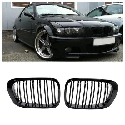 Calandre Avant Double Ligne Noir Brillant BMW E46 Coupé Cabriolet 1998-2001 - vue de face - Becquet Voiture