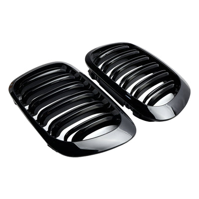 Calandre Avant Double Ligne Noir Brillant BMW E46 Coupé Cabriolet 1998-2001 - vue de trois-quarts 2 - Becquet Voiture