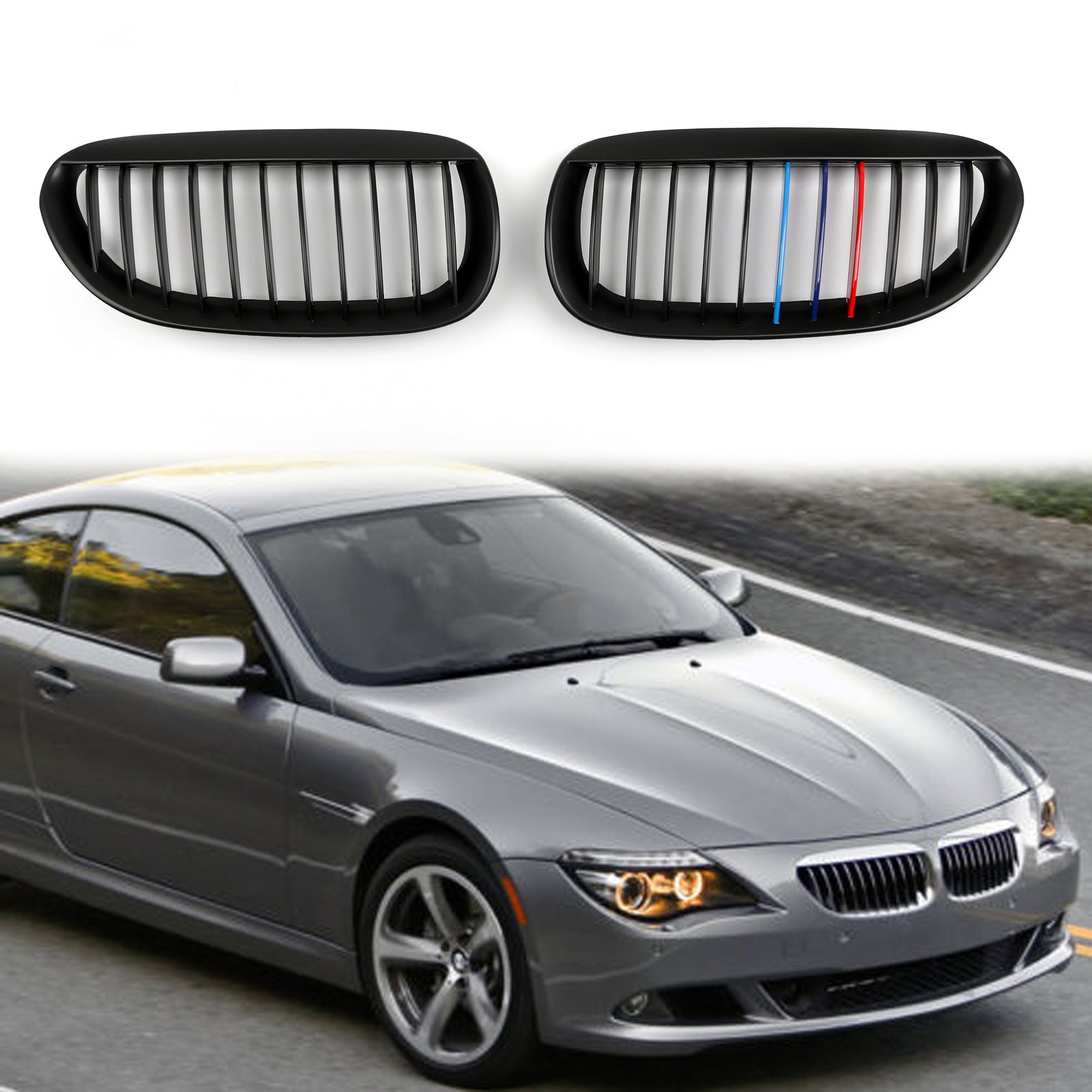 Calandre Avant M-Color Noir Brillant BMW E63 E64 645i 650i M6 - détail du montage - Becquet Voiture