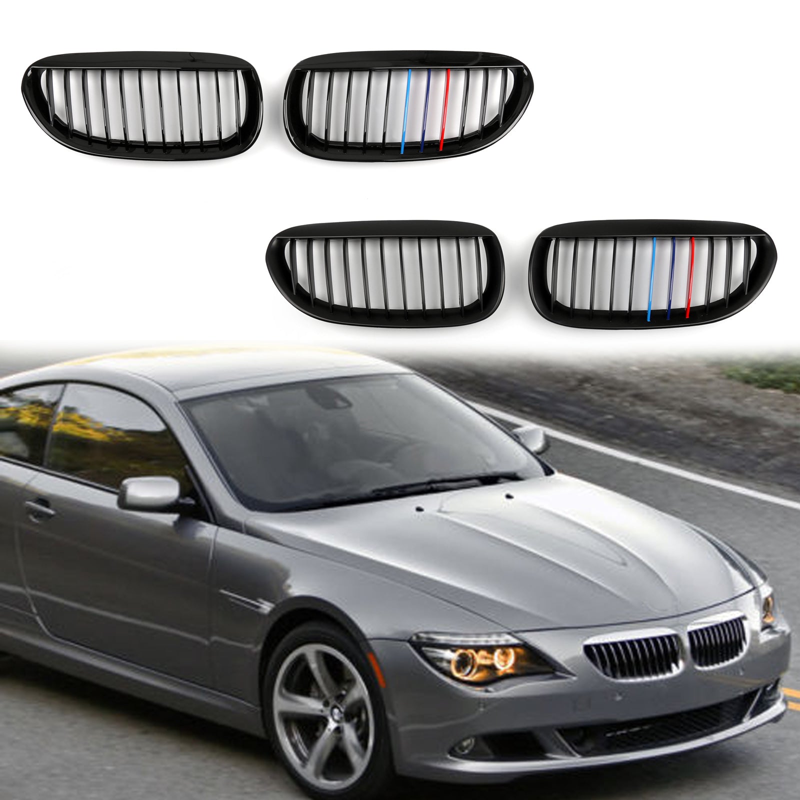 Calandre Avant M-Color Noir Brillant BMW E63 E64 645i 650i M6 - vue de face - Becquet Voiture