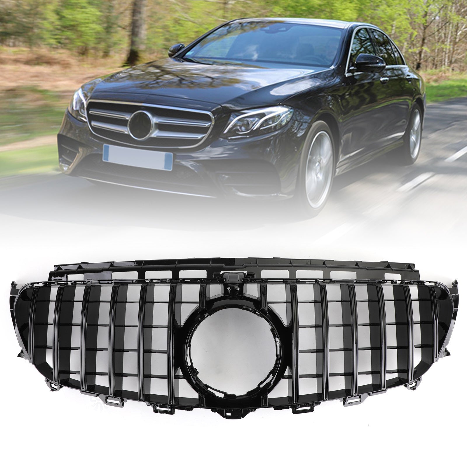 Calandre Avant Mercedes W213 AMG 2016-2019 Noir Brillant - vue de face - Becquet Voiture