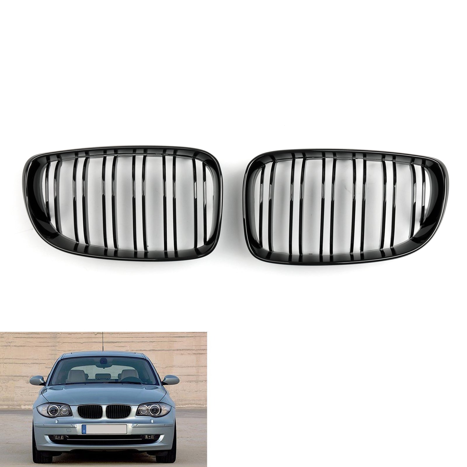 Calandre Avant Noir Brillant BMW Série 1 E81 E87 E82 E88 128i 135i 2008-2012 - vue de face - Becquet Voiture