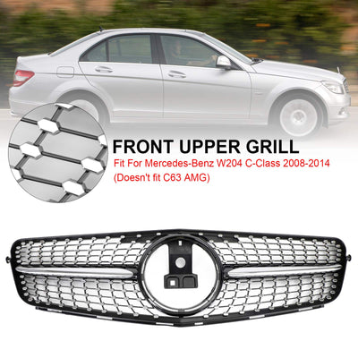 Calandre Avant Noir Chrome Mercedes Classe C W204 2008-2014 - vue de trois-quarts - Becquet Voiture