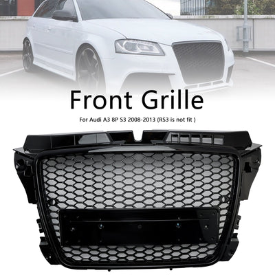 Calandre Avant RS3 Style Alvéolée Pour Audi A3 8P / S3 2008-2013 - vue de trois-quarts 2 - Becquet Voiture