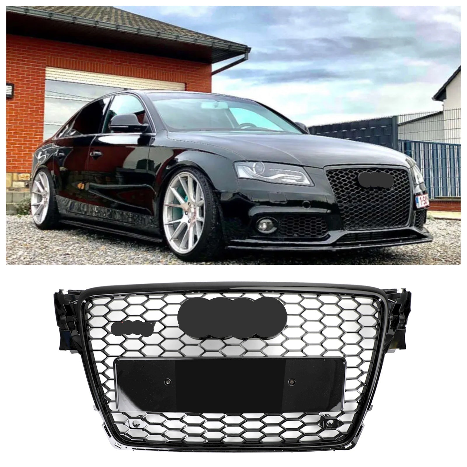 Calandre Avant RS4 Style Nid D'abeille Audi A4 S4 B8 - vue de face - Becquet Voiture
