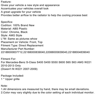 Calandre Avant Style AMG Mercedes Classe S W221 2010-2013 - vue de trois-quarts 2 - Becquet Voiture