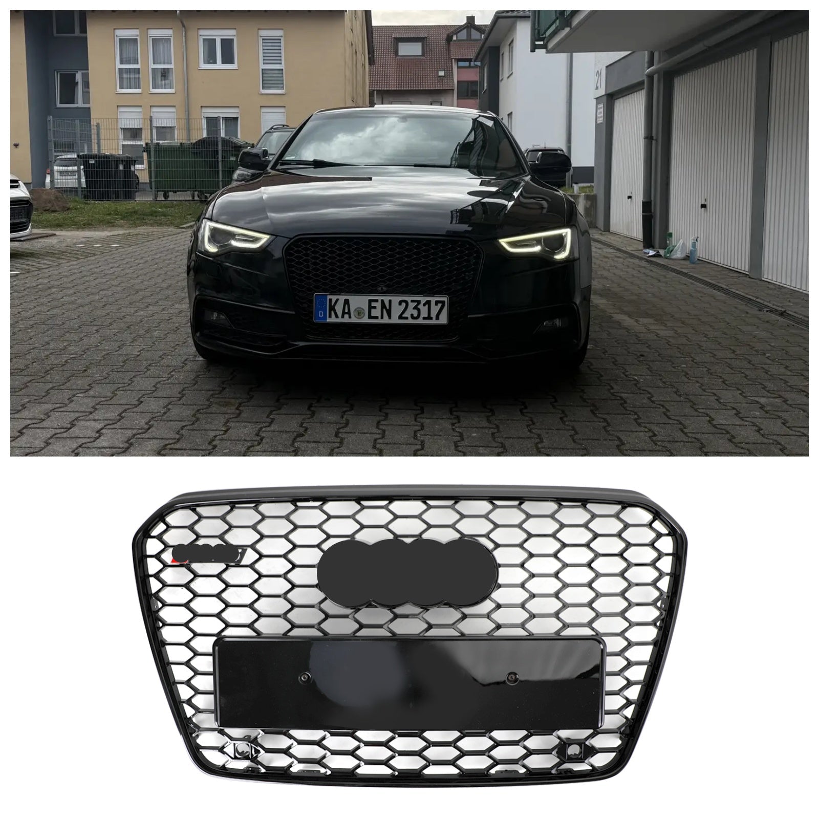 Calandre Avant Style Nid d'Abeille Audi A5 S5 B8.5 Noir - vue de face - Becquet Voiture