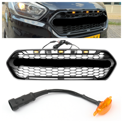 Calandre Avant Style Raptor 3LED Noir Mat Ford Transit Custom - installé sur véhicule - Becquet Voiture