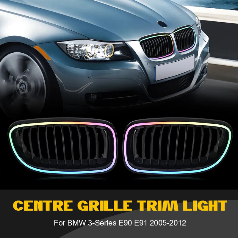 Calandre BMW E90 Série 3 2009-2012 Éclairage RGB - vue de face - Becquet Voiture