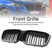 Calandre BMW iX3 G08 LCI Double Lamelles Noir 2022-2024 - vue de trois-quarts - Becquet Voiture