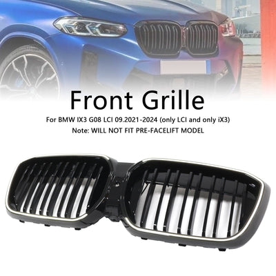 Calandre BMW iX3 G08 LCI Double Lamelles Noir 2022-2024 - vue de trois-quarts - Becquet Voiture