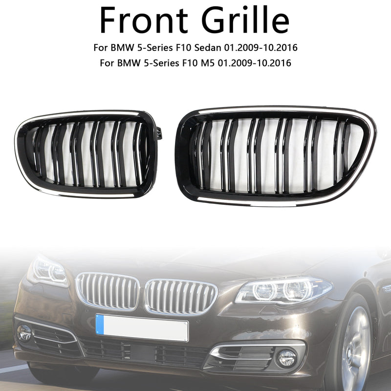 BMW 5er F10 F11 Kühlergrill Schwarz Glänzend Vorne - Dreiviertelansicht - Becquet Voiture
