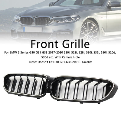 Calandre BMW Série 5 G30 G31 2017-2020 Noir Brillant - vue de trois-quarts - Becquet Voiture