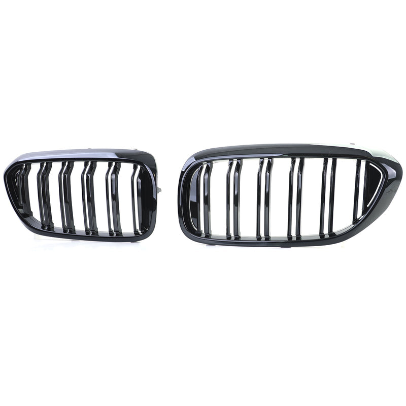 Gloss black BMW 5 Series G30 kidney grille - close-up view - Becquet Voiture