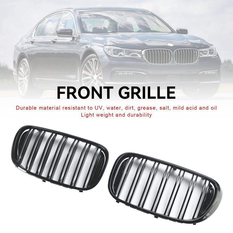 Calandre BMW Série 7 G11 G12 2 Lamelles Noir 2015-2019 - vue de trois-quarts - Becquet Voiture