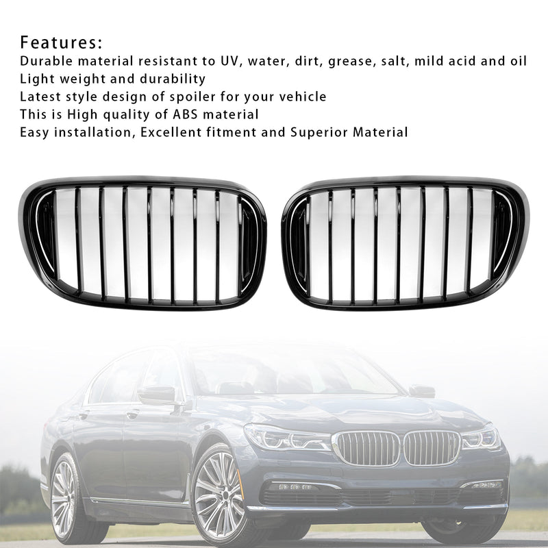 Kühlergrill BMW 7er G11 G12 Schwarz glänzend 2016–2018 - Dreiviertelansicht - Becquet Voiture
