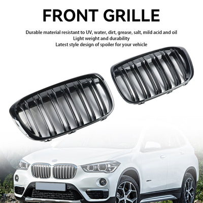 Calandre BMW X1 F48 F49 Noir Brillant 2016-2019 2P - vue arrière - Becquet Voiture