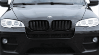 Gloss black BMW X6 E71 kidney grille - side view - Becquet Voiture