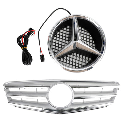 Calandre Centrale Mercedes W204 C300 C350 2008-2014 Argent Avec LED - installé sur véhicule - Becquet Voiture