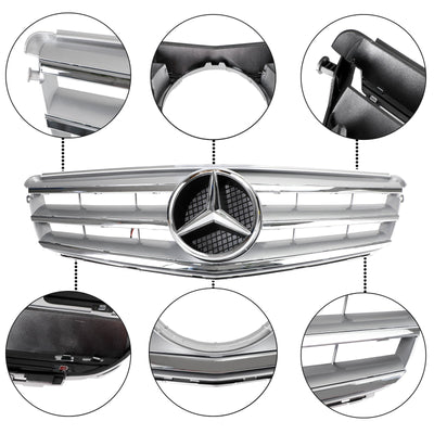 Calandre Centrale Mercedes W204 C300 C350 2008-2014 Argent Avec LED - packshot studio - Becquet Voiture