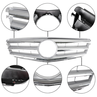 Calandre Centrale Mercedes W204 C300 C350 2008-2014 Argent Avec LED - vue arrière 2 - Becquet Voiture